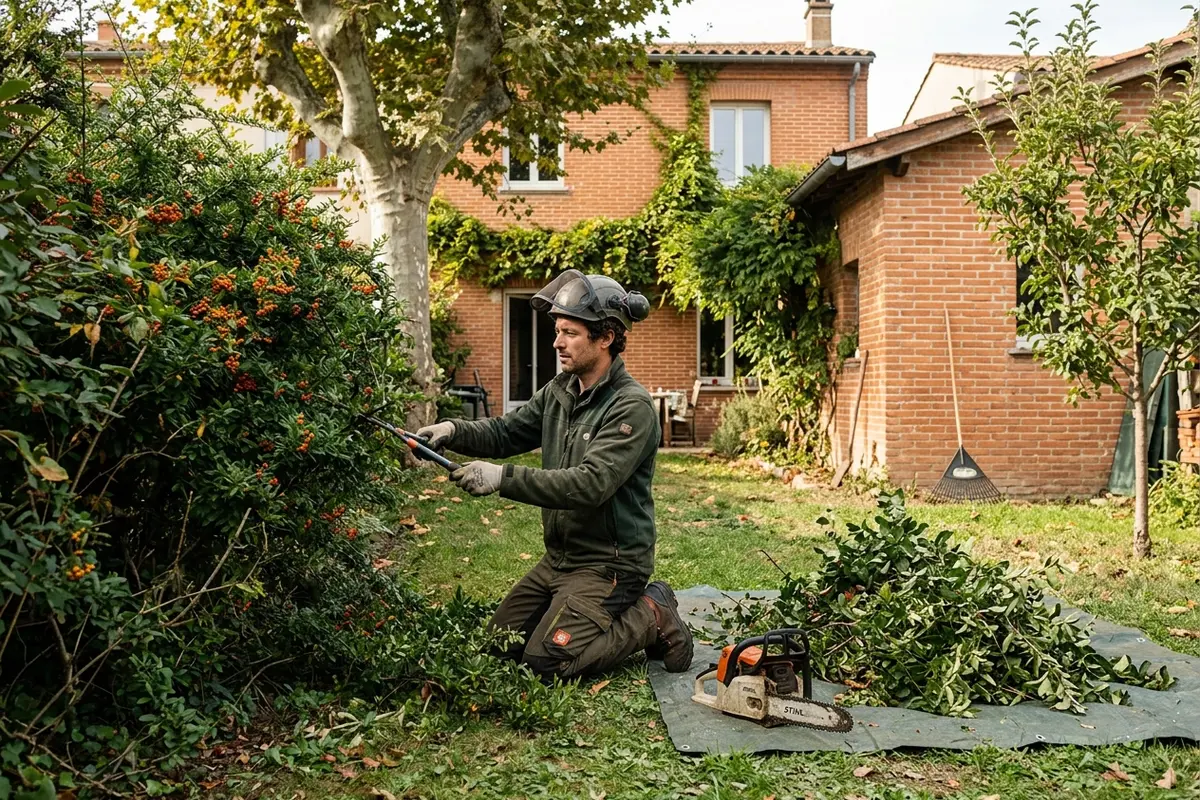 Évacuation de déchets verts après élagage à Pibrac