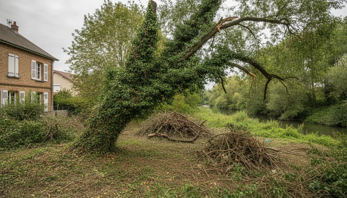 Cèdre trop proche d'une maison avant démontage au Roussimort à Portet-sur-Garonne